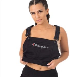 champion superfleece black crop overall bib top